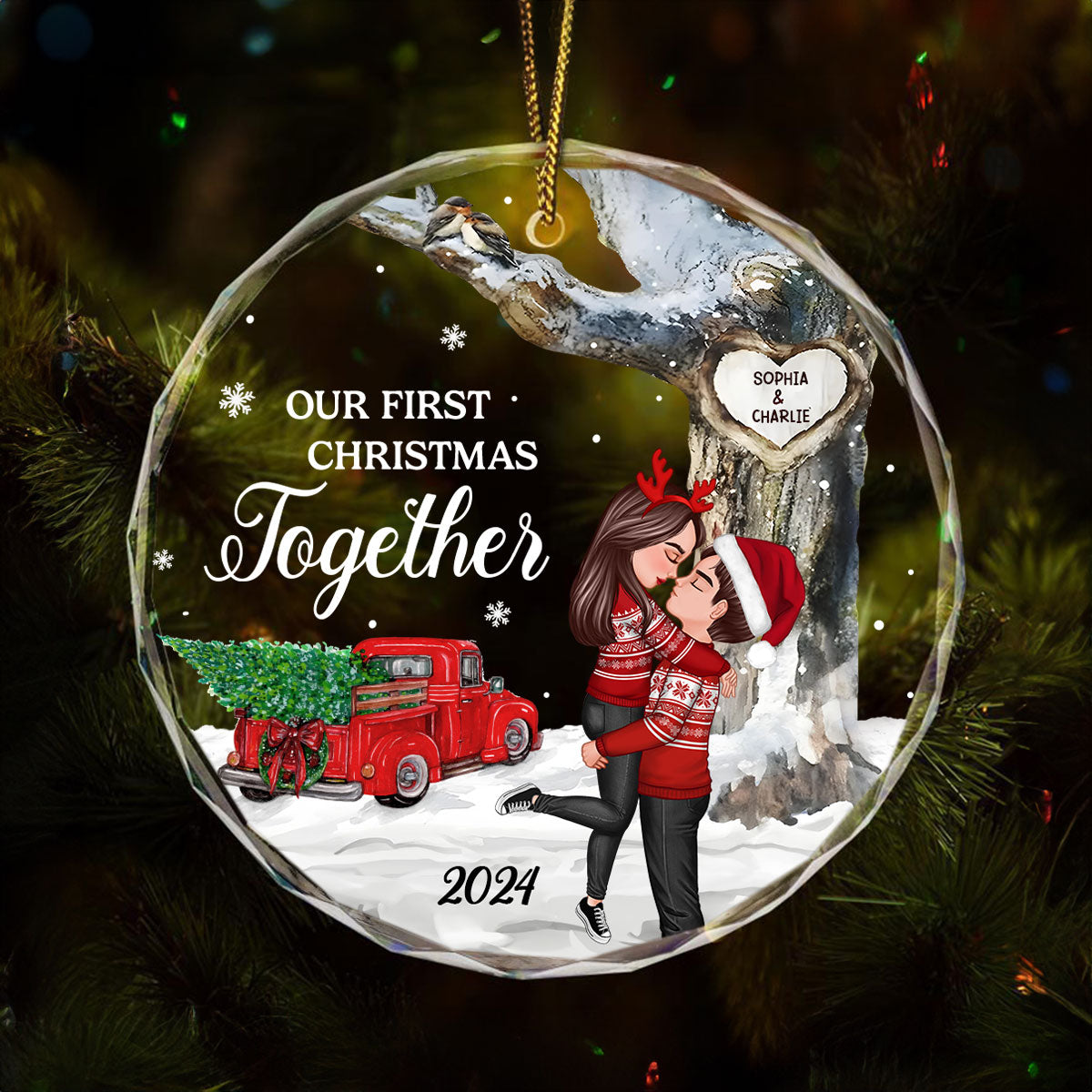 God Gave Me You Couple Hugging Kissing Personalized Crystal Glass Ornament, Christmas Gift For Husband Wife, Anniversary Gift