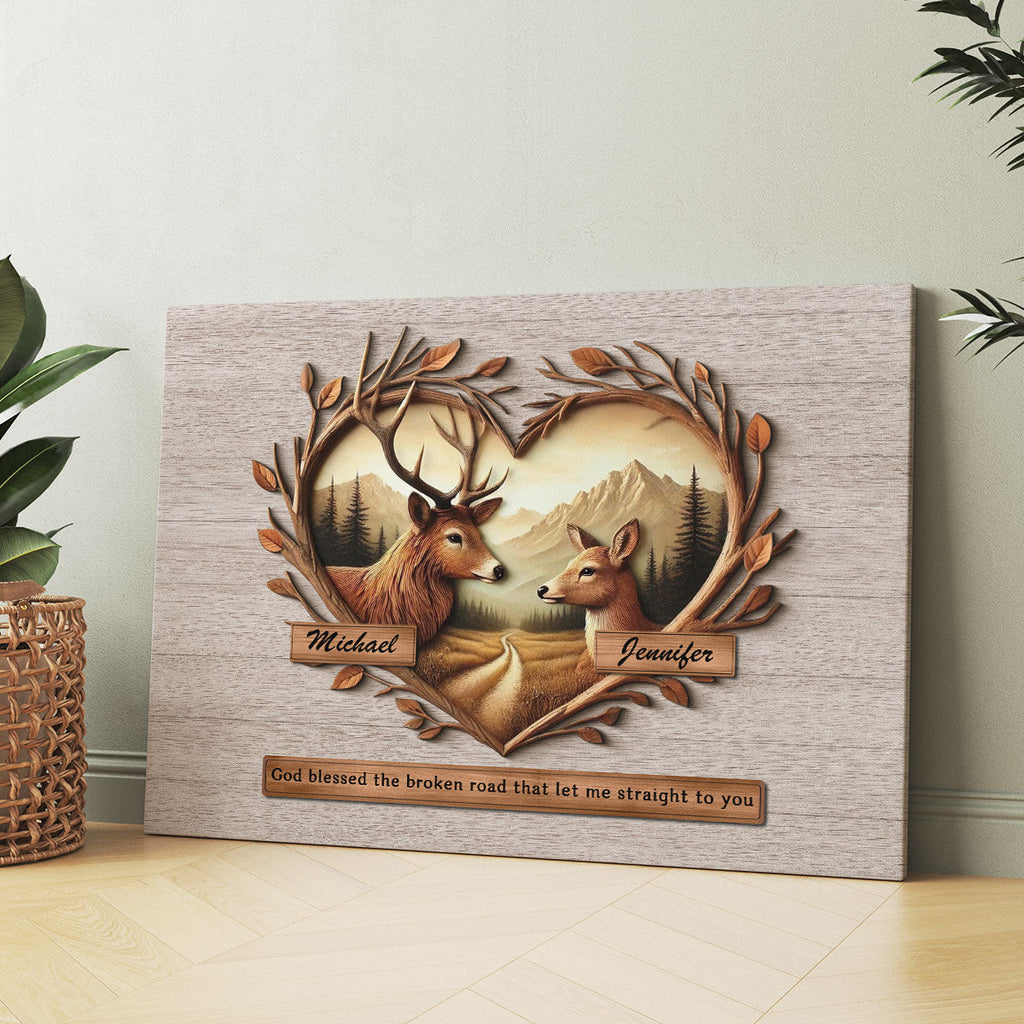 God Blessed The Broken Road That Let Me Straight To You Deer Love Scenery Poster, Best Couple Personalized Home Bedroom Decor, Gift For Couples, For Her, For Him