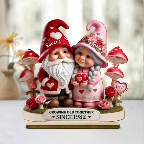 3D Effect Gnome Mushroom Old Couple Personalized Wooden Standing, Heartfelt Anniversary Gift,  Gift For Couple, For Him, For Her, Husband, Wife