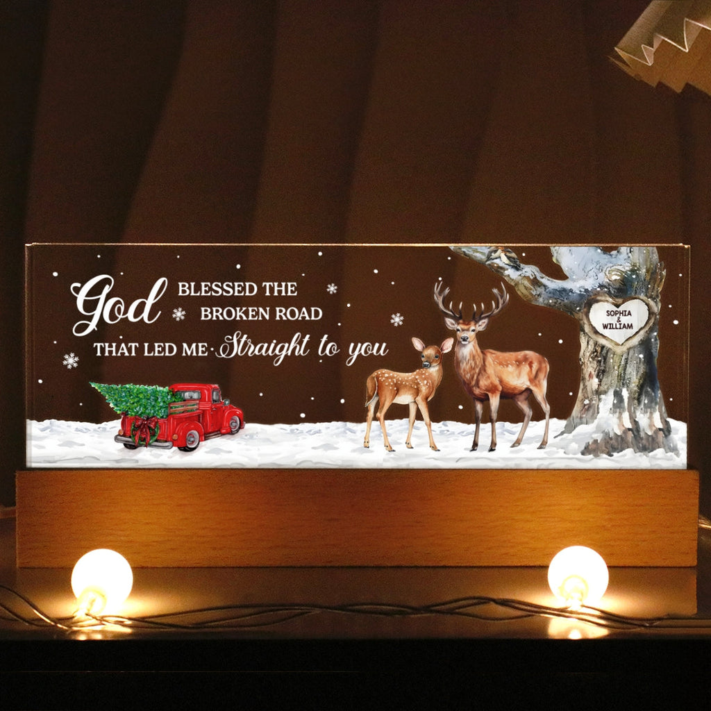 God Blessed The Broken Road Personalized Acrylic Block LED Night Light, Christmas Gift for Couples